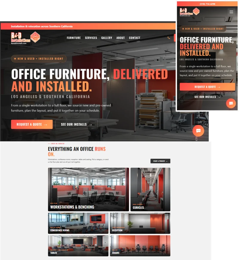 R&D Installations website on desktop and phone