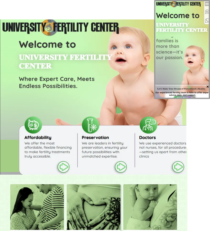 University Fertility Center website on desktop and phone