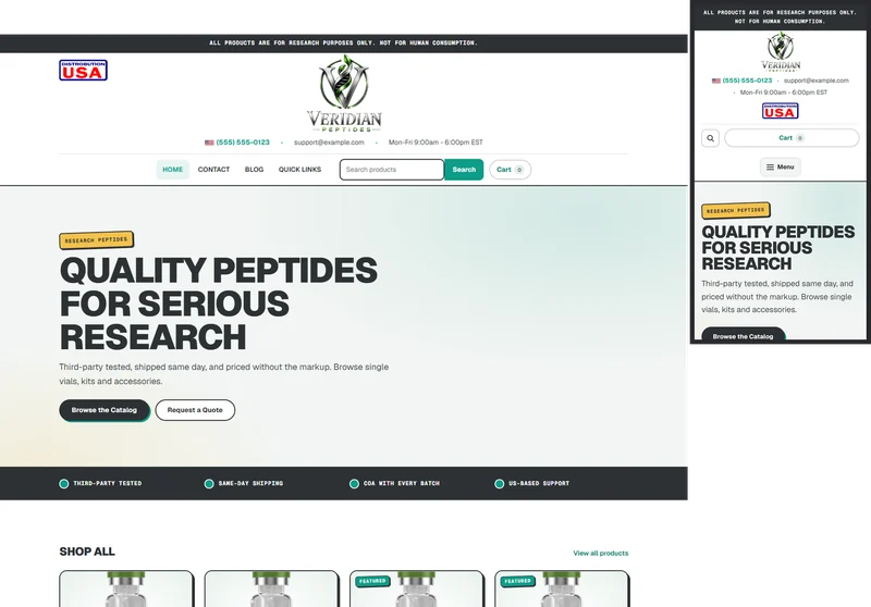 Veridian Peptides website on desktop and phone